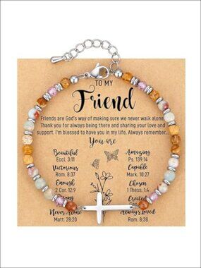 Cross Bracelet Natural Stone Beaded Adjustable Chain Christian Gift for Women